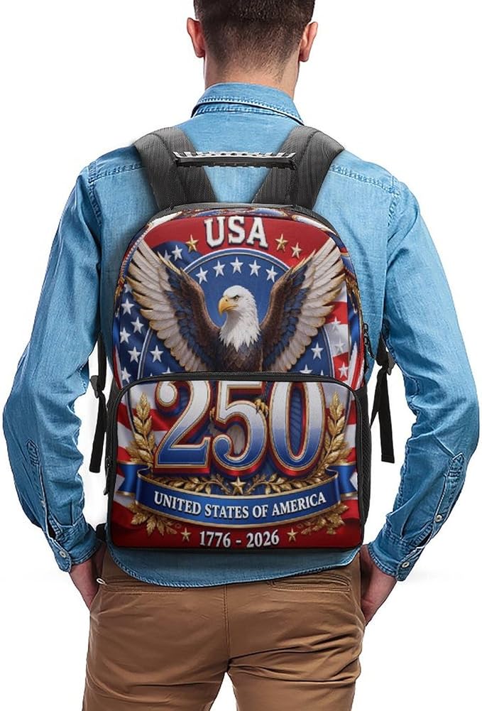 Backpack Anti-Theft Multipurpose Large Capacity Carry On Bag, USA 250th Anniversary Patriotic Independence Celebration Art Camping Outdoor Backpack With Side Pockets