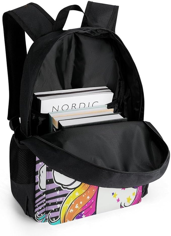 Daypack Backpack Multipurpose Anti-Theft Large Capacity Bookbag, Unicorn Black Stripes Travel Hiking Camping Rucksack With Adjustable Shoulder Straps