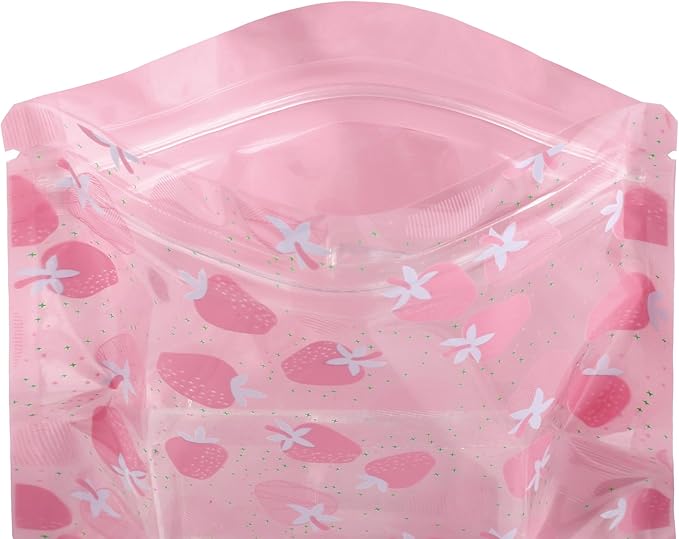 QQ Studio 100 PCS Clear Print Poly Plastic Color Empty Hangover Starter Kit with Resealable Zipper Seal Lock (Strawberry, 4.33 inch x 3.94 inch)