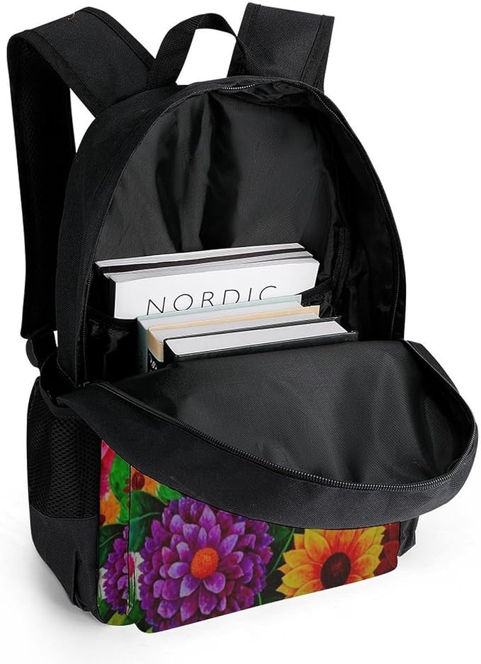 Rucksack Anti-Theft Multipurpose Big Capacity Carry On Bag, Colorful Sugar Skull Floral Traveling Camping Backpack With Side Pockets