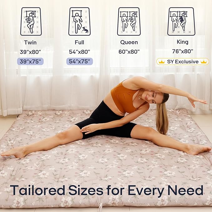 Syrinx Water Resistant Japanese Futon Mattress, King Size 80"x76", 2.5 Inch Thick Japanese Floor Mattress Tatami Mat, Foldable Floor Bed Sleeping Pad for Dormitory Guest Room Camping