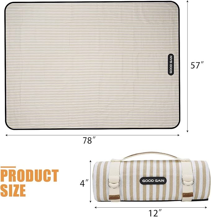 Picnic Blankets Waterproof Extra Large - Outdoor Blanket Sand Free Foldable with Carry Strap for Beach, Camping, Park Grass, Hiking, Travel, Concerts, Indoor (Sand Yellow)