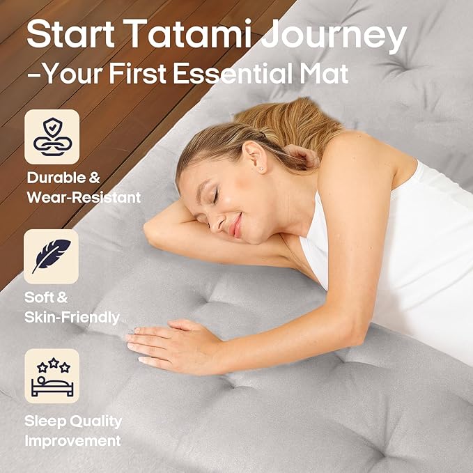 Syrinx Water Resistant Japanese Futon Mattress, Queen Size 80"x60", 2.5 Inch Thick Japanese Floor Mattress Tatami Mat, Foldable Floor Bed Sleeping Pad for Dormitory Guest Room Camping