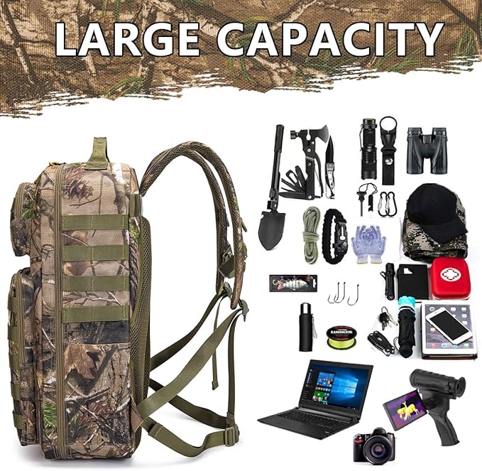 Tactical Camo Backpack for Men Women Waterproof Durable MOLLE Backpack Camping Hunting Emergency Preparedness