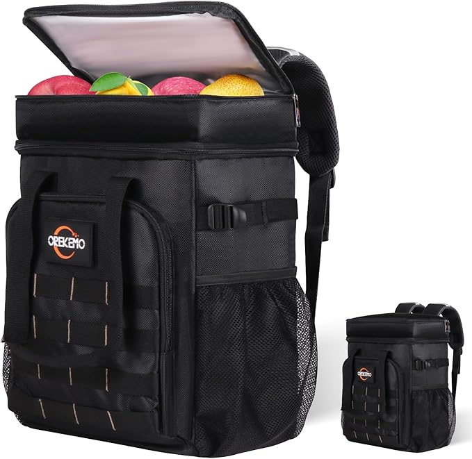 Insulated Cooler Backpack, 35 Can / 25L Large Camping Backpack for Outdoor, Beach, Picnic - Soft Lightweight Leakproof Cooler Backpack for Women and Men (Black, 25L)