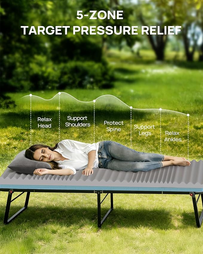 3 Inch Kids Dual-Sided Memory Foam Camping Mattress, Waterproof Camping Sleeping Pad with Portable Pillow & Carry Bag, Roll Up Cot Mattress Mat for Guest Bed/Car/Tent