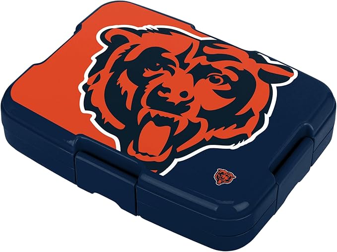 FOCO NFL Unisex-Adult Officially Licensed 2-Tone Big Logo Team Color Football Leak Proof 5 Compartment Bento Lunch Box - Chicago Bears
