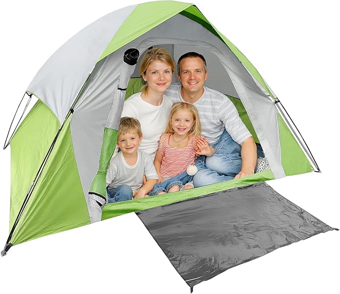 XL 6 Person Dome Camping Tent, Double Layer Waterproof, Removable Rain Fly, for Outdoor Hiking, Fishing (6 People Green)