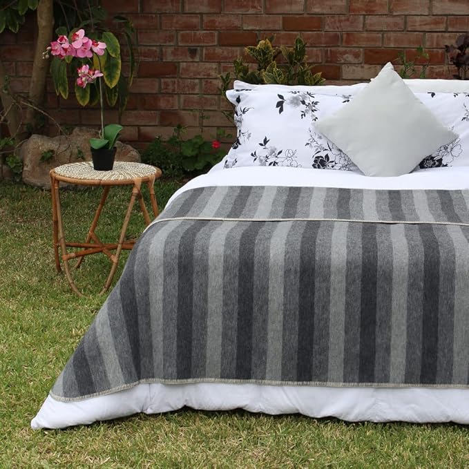 Thick Alpaca Wool Blanket Heavyweight Camping Outdoors Indoors Soft Peru Twin Size Stripes Design (Dark Gray/Soft Gray, Twin Size)