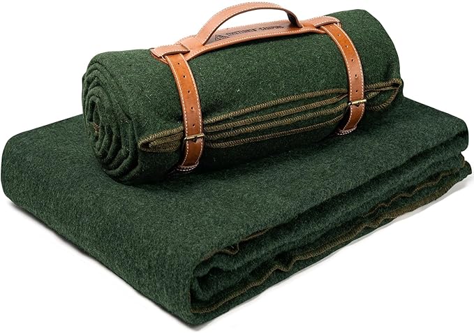 ONETIGRIS Wool Blanket, Camping Wool Blanket–Large, Cozy, Washable,Great for Camping,Outdoors,Car,Sporting Events, Bushcraft Survival Kits 64in x 87in