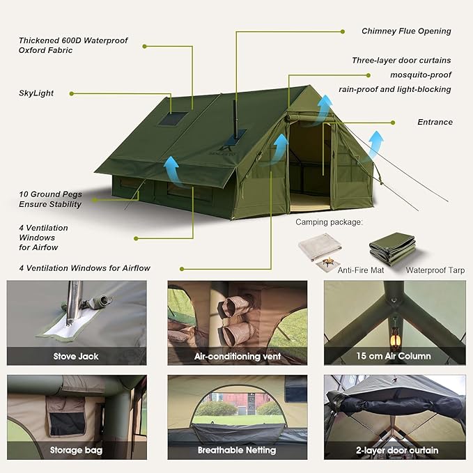 Inflatable Tents for Camping, Large Inflatable Camping Tent with Hand Pump, Easy Setup Tents for 4-6 People, Portable Glamping Tent