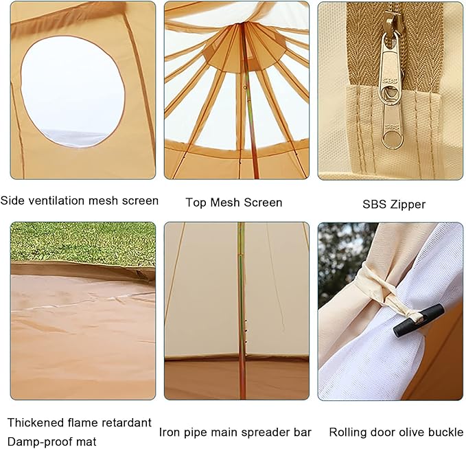 GeRRiT Retro Yurt Tent, 8~10 Person Oxford Cloth Water Proof Tent, Teardrop Shaped Pumpkin Tent with 1 Stove Jacks, Luxury All Season Tent for Camping Trips