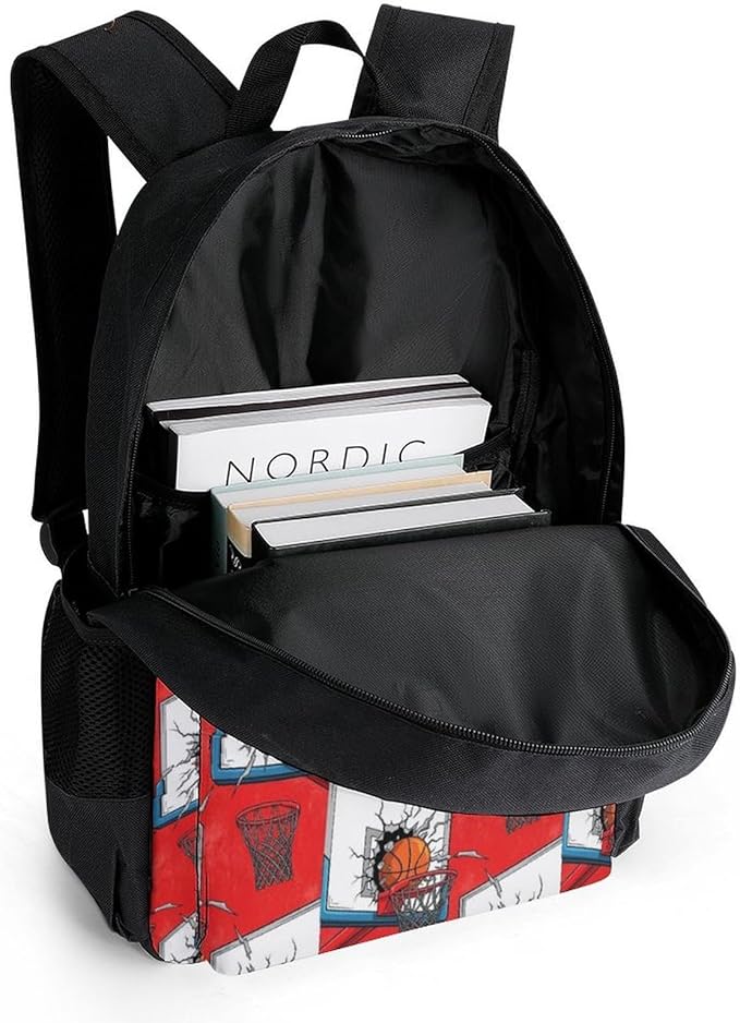 Rucksacks Multipurpose Anti-Theft Big Capacity Bookbag, Basketball Rack Red Travel Hiking Camping Rucksack With Padded Straps