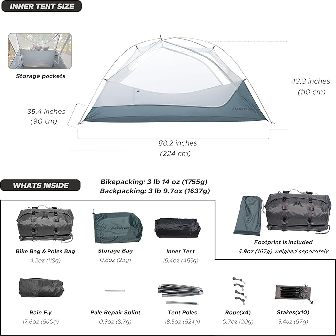 Wander Hawk 1-2 Person Backpacking Tent, Lightweight 1 Person / 2 Person Tent for Bikepacking Backpacking Camping & Hiking
