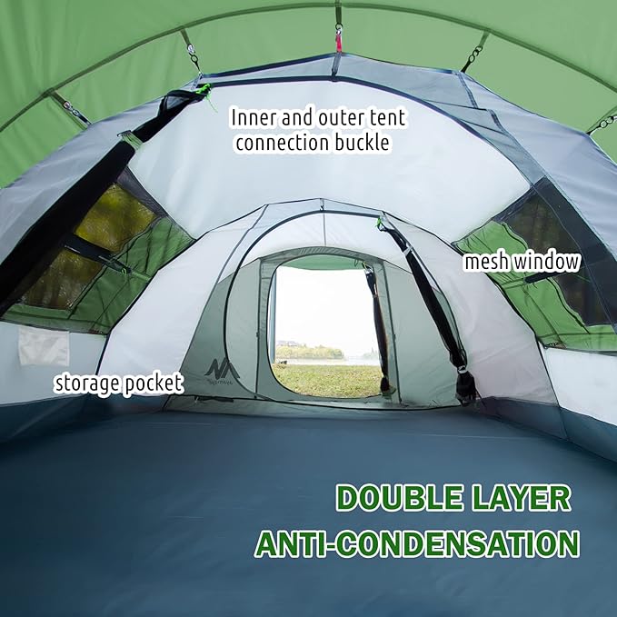 6 Person Easy Pop Up Tents for Camping - AYAMAYA Double Layer Waterproof Instant Tent with Vestibule & Porch, Large Size Family Tent Automatic Setup for 4-6 People Camping Hiking (Poles Included)