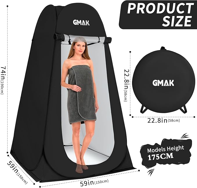 GMAK Pop Up Privacy Shower Tent, Portable Pop Up Beach Dressing Changing Room UV/Rain Outdoor Privacy Shelter Camping Tents, Shower Room Toilet Shelters for Outdoor Hiking Beach Picnic Fishing, Black