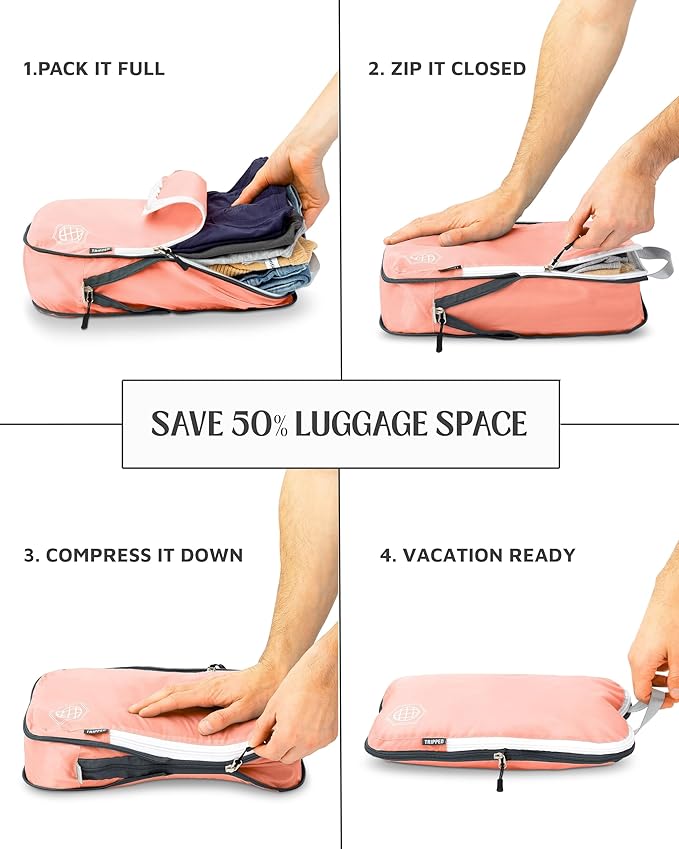 Compression Packing Cubes Set for Carryon Suitcases- Lightweight, Durable Clothes Organizer