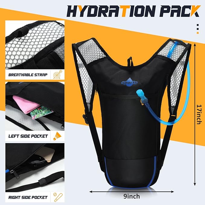 Weewooday 4 Pack Hydration Backpack Pack with 2l Water Bladder Hiking Lightweight Water Backpack Bulk with Hydration Bladder Running Cycling Biking Camping Music Festival Outdoor for Men and Women
