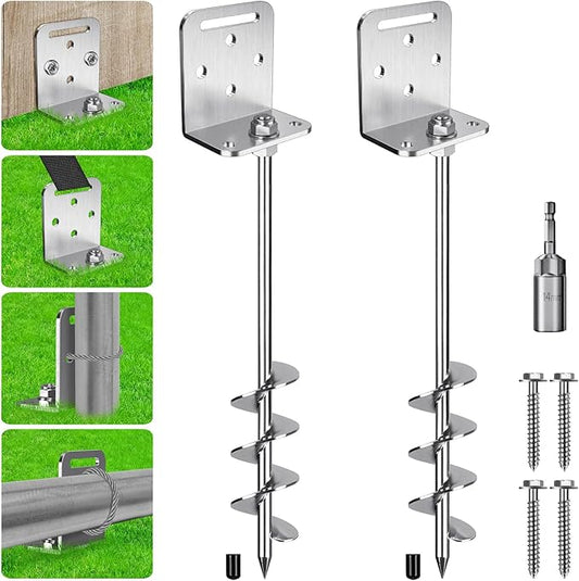 2/4/6 Pack 18" 24" Ground Anchors Screw in Shed Earth Anchor Stakes Set with L Bracket Trampoline Anchor Spiral Swingset Anchors for Swing Set, Fence, Tent, Mobile Home, Canopy, Carport, Playset