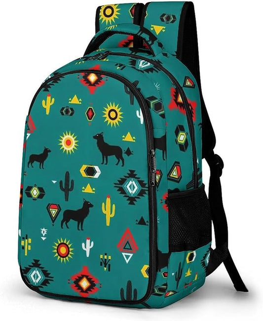 Casual Lightweight Laptop Backpack Southwestern Native American, Cute Travel Daypack with Tumbler Holder for College Nurse Teacher Work Commute