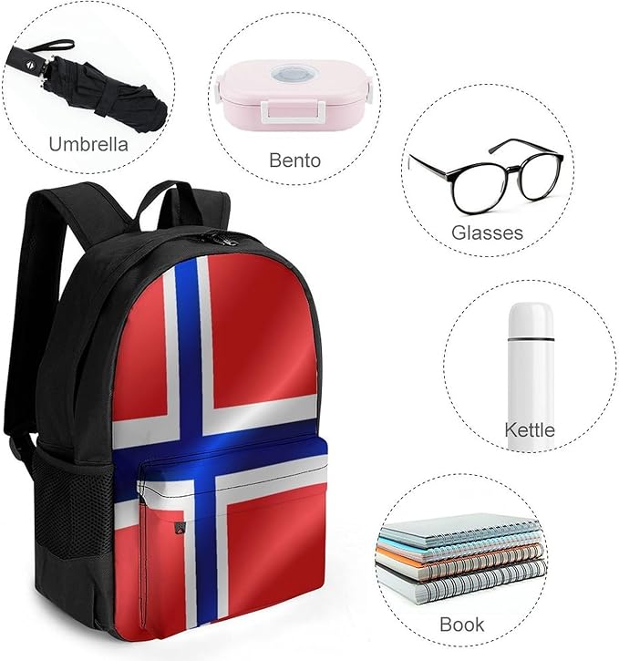 Lightweight Rucksacks for Climbing Outdoors Walking Cycling, Large Capacity Anti-Theft Multipurpose Carry On Bag, Flag Of Norway Camping Outdoor Backpack