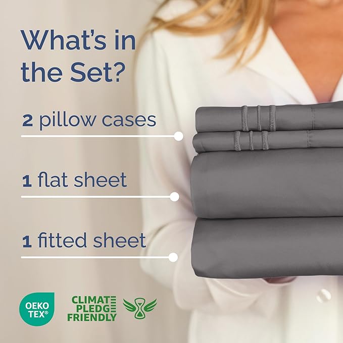 Full XL Bed Sheet - 4 Piece Full XL Bed Sheets Set - Soft, Breathable & Cooling - Hotel Luxury Bedding for Women, Men, Kids, Teens, Boys & Girls - Deep Pockets, Comfy, Fade & Wrinkle Free - Dark Grey