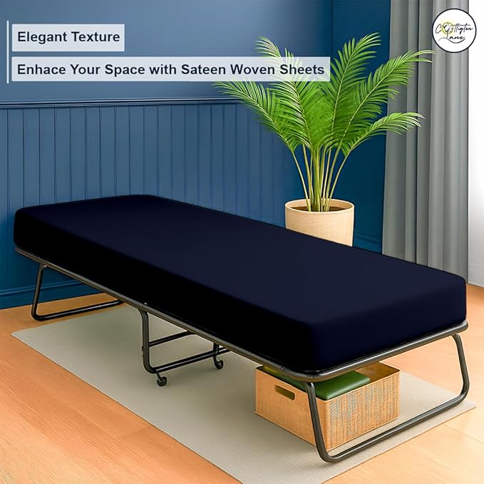 Cot Fitted Sheet 30 x 75, 100% Egyptian Cotton, 1 PC Cot Size Bottom Sheet Only, Perfect for Narrow Twin, Camp Bunk, Army Cots, Trifold Mattress, Camping Cot, Guest Bed Replacement(Navy Blue)