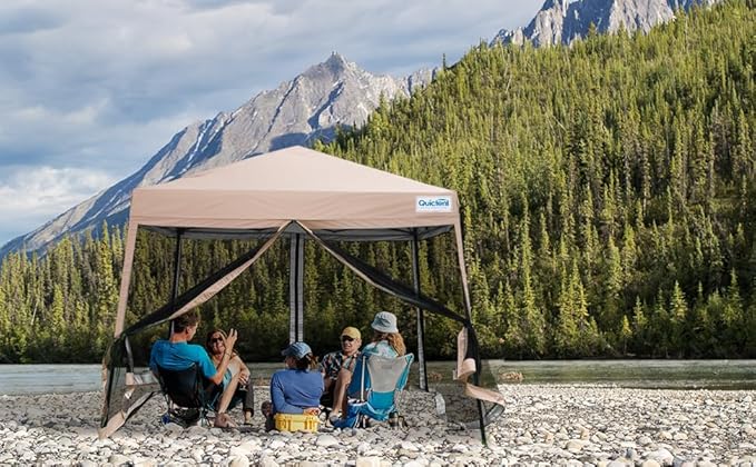Quictent 9'x9' Pop up Screened Canopy Tent with Mosquito Netting, Portable Easy up Outdoor Screen House Shelter for Patio, Camping and Picnic, Includes Wheeled Carry Bag