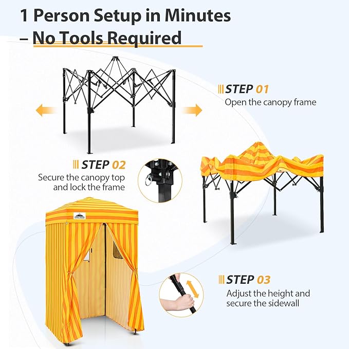 EAGLE PEAK Flex Ultra Compact 4x4 Pop-up Canopy, Sun Shelter, Changing Room, Portable Privacy Canopy Cabana for Pool, Fashion Photoshoots, or Camping, Yellow/Orange