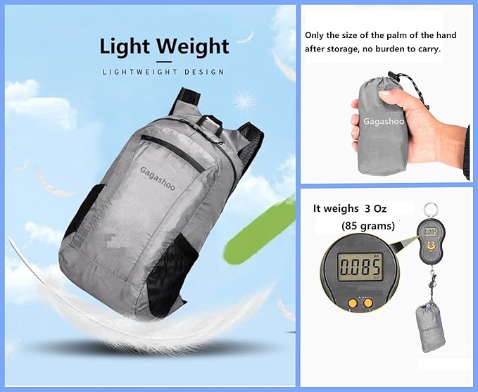 Small Foldable Hiking Daypack Packble Skin Casual Backpack Camping Cycling Travel Outdoor Day Bags Useful (Gray)