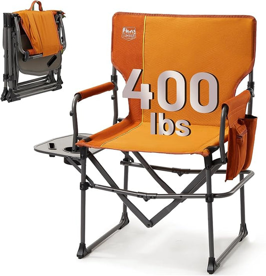 Timber Ridge Aluminum Camping Directors Chair with Side Table Pocket, Portable Folding Chair, Heavy Duty Lawn Chair for Fishing Trip Picnic Concert Outdoor 400lbs, Orange