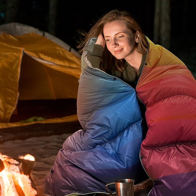 APSMILE Outdoor Down Blanket | Extra Warm & Puffy Camping Blanket | Water-Resistant, Lightweight, Packable Sleeping Quilt for Camp, Travel, Hiking, Picnic, Backpack (Rainbow HD Printed, 52"x75")