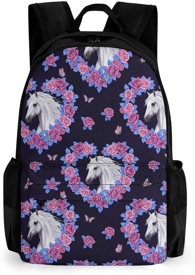 Sporty Travel Hiking Rucksack Gym Outdoor Bag Flowers Heart Horse Daypack Backpack Men Women