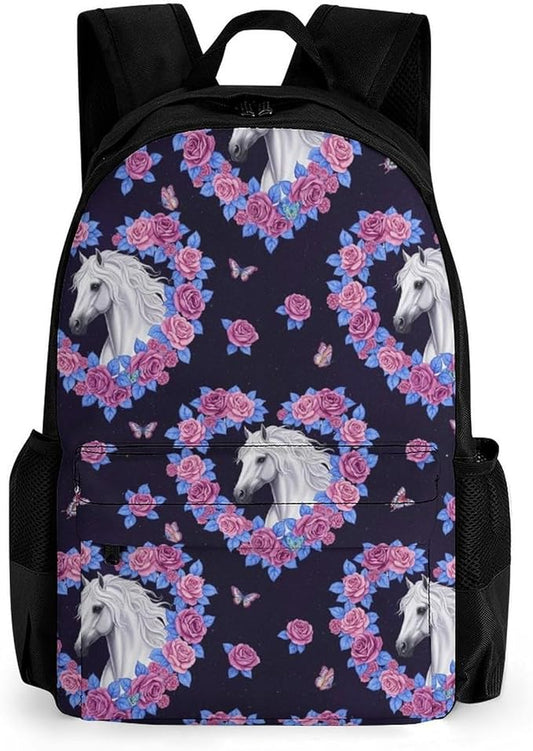 Sporty Travel Hiking Rucksack Gym Outdoor Bag Flowers Heart Horse Daypack Backpack Men Women