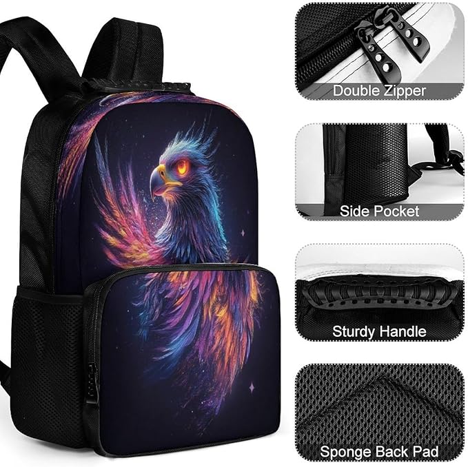 Polyester Daypack Bookbag for Gym Business Bicycle, Large Capacity Multipurpose Anti-Theft Carry On Bag, Colorful Space Eagle Art Travel Hiking Daypack
