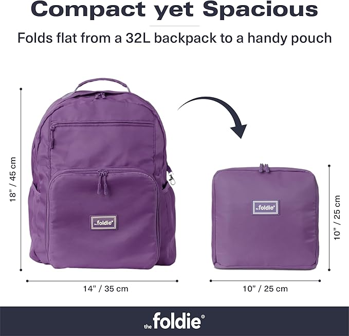 The Foldie Packable Backpack for Travel 32L - Lightweight Foldable Backpacks with Trolly Sleeve & RFID Protection - Water-repellent Casual Daypack Backpacks for Hiking, Camping & Gym - Fuchsia