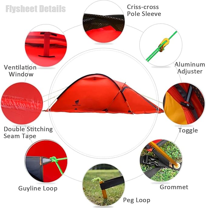 Portable 2 Person 4 Season Tent Waterproof Backpacking Tent Double Layer All Weather for Camping Hiking Travel Climbing Mountaineering - Easy Set Up (Color : Red, Size : Large)