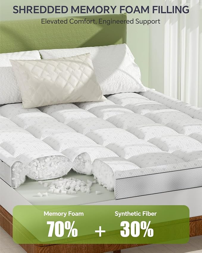 3 Inch Mattress Topper Queen,Pillow Top Mattress Topper with Bamboo Rayon Cover,Breathable Mesh Side Mattress Pad,21" Deep Pocket,Soft Support for Queen Size Memory Foam Mattress Bed Topper