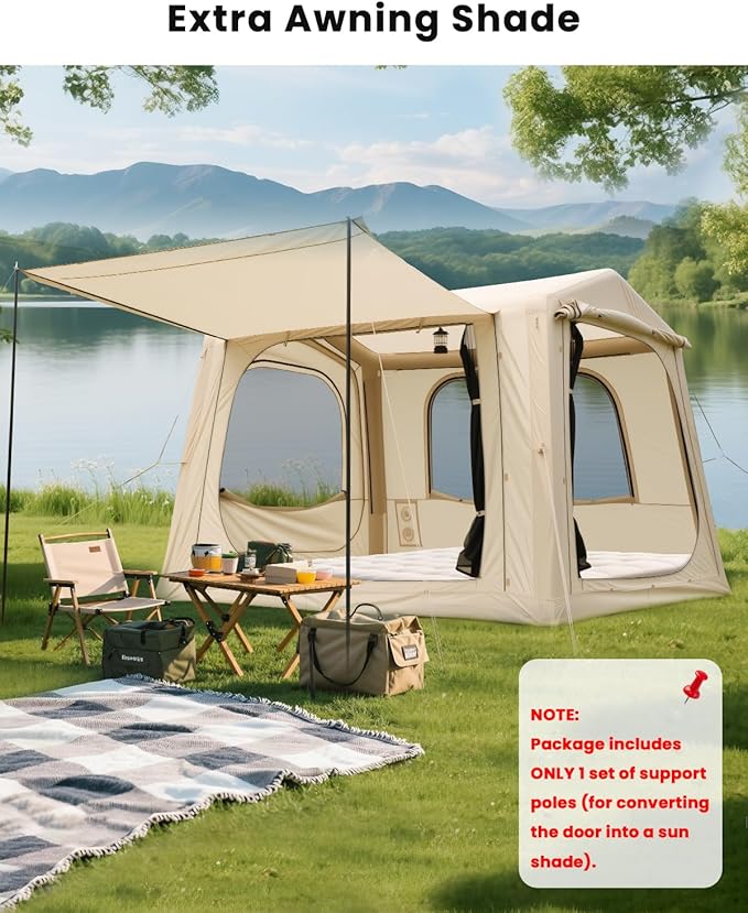Inflatable SUV Tents for Camping, Pop Up Car Tent, Large SUV Tent Attachment for Camping, 2 in 1 Inflatable Tents Attach to Back Car with AC Port - Khaki