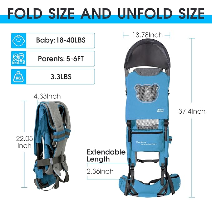 WIPHA Hiking Backpack Carrier, Lightweight Toddler Shoulder Carrier with Sun Shade, Foldable Frame, Breathable Mesh Backrest, Toddler Hiking Backpack for Kids 6 Months to 2 Years Old