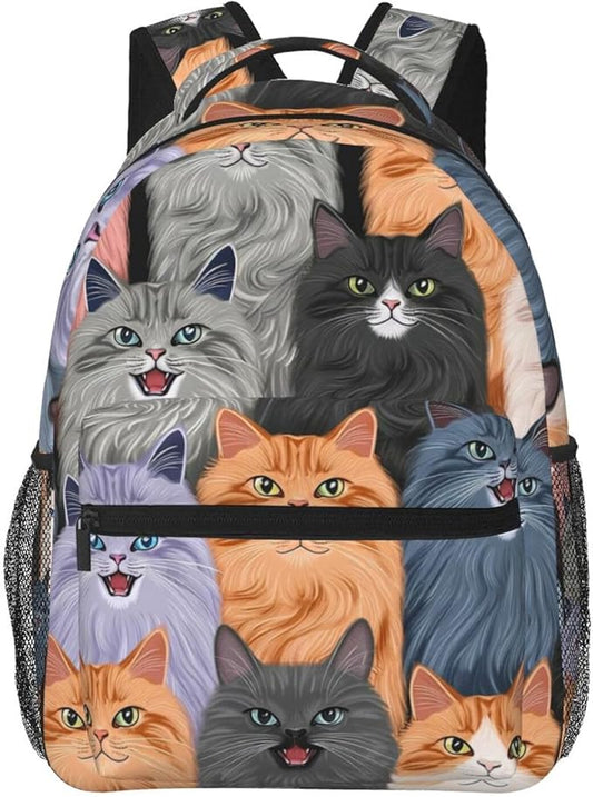 Men Women Lightweight Cats Animal Daypack Bookbag Big Capacity Carry On Bag With Side Pockets for Camping Travel Bicycle
