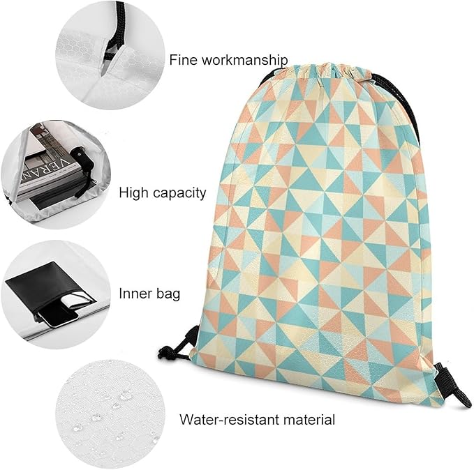 Sports Drawstring Sackpack Lightweight Backpack Waterproof for Training Gym Yoga Beach Men Women String Bag, Colored Geometric Figures Bags