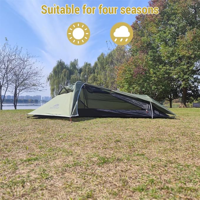 Backpacking Tent 1 Person Ultralight Aluminum Pole Stormproof Camping Tent Suitable for Four Seasons Single Person Tent,Best one Person Tent, Special floor cloth, Green