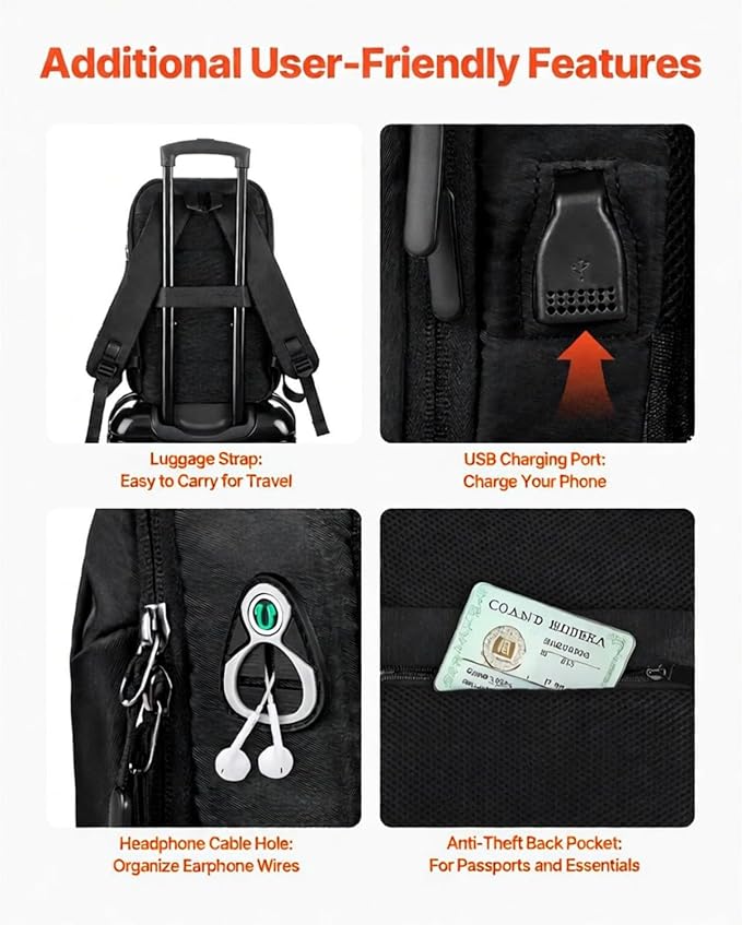 Lightweight Backpack 26L, Hiking Backpack with USB Charging Port & Anti-Theft Pocket, Water-Resistant Travel Laptop Backpack Fits 15.6 Inch, for Men Women College Commuting Camping Riding