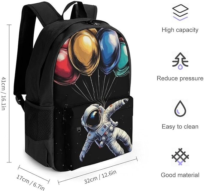 Supdreamc Backpack Polyester Multipurpose Anti-Theft Space Astronaut With Planets Balloon Art Shoulder Bag Big Capacity Gym Outdoor Hiking Backpack With Padded Straps