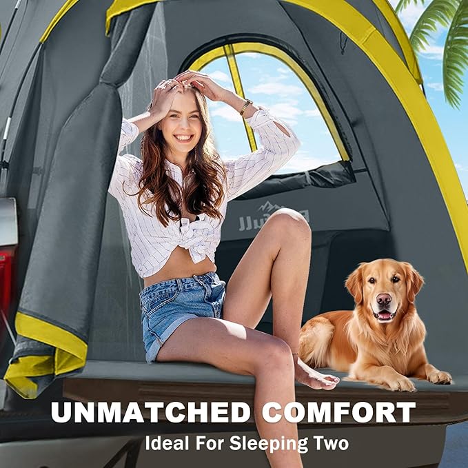 Pickup Truck Tent, Waterproof PU2000mm Double Layer for 5.5-6.0ft,Portable Truck Bed Tent with Rainfly,Spacious 2 Person Camping Tent,Green & Gray