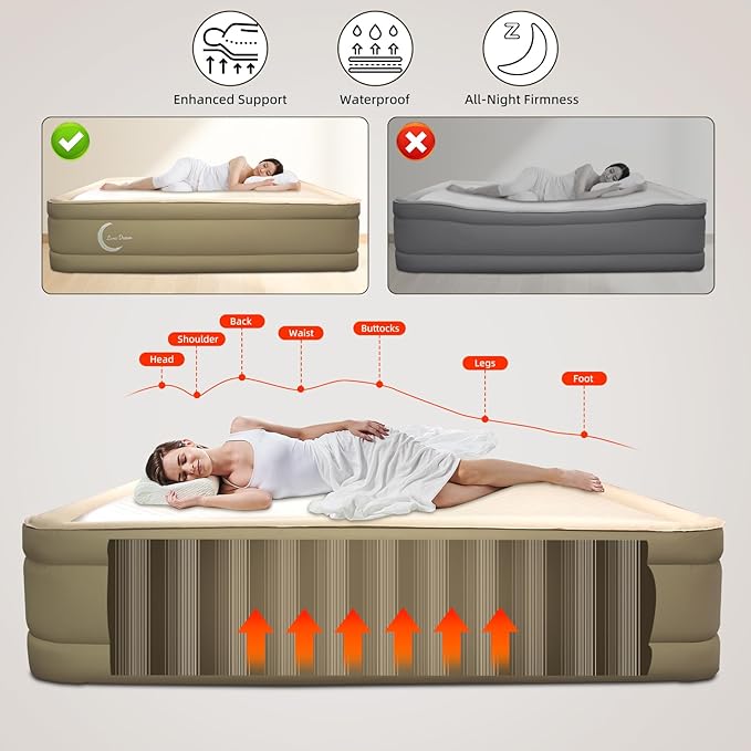 LunaDream King Air Mattress with USB Rechargeable Built-in Pump, Wireless Inflatable Airbed, FlexWeave Tech for 1100 lbs Enhanced Support, Portable for Home & Camping, Leak Proof Design, Carry Bag