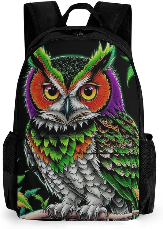 Supdreamc Rucksacks Polyester Anti-Theft Multipurpose Owl Green Weedleaf Art Carry On Bag Large Capacity Gym Outdoor Hiking Backpack With Smooth Zippers