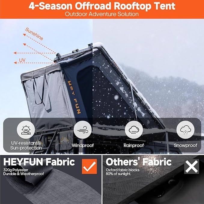 Voyager Pro Rooftop Tent Hard Shell with Skyview Window, USB Outlet, Summer Side Awning&LED Light Strip for 4 Season Camping, Aluminum Pop Up 2-3 Person Roof Top Tent for Truck Jeep SUV Van Trailer