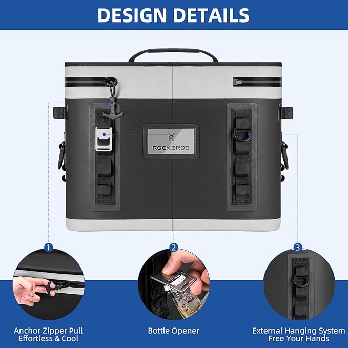 ROCKBROS Backpack Cooler Waterproof, 30 Can Large Leak-Proof Cooler Bags Insulated, Portable Soft Sided Cooler for Ice, Beer, Drink, Travel, Fishing, Beach, Golf, Picnic, Camping Gifts